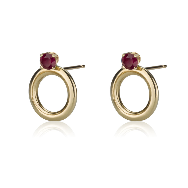 Perfectly Round Earrings Crowned With Rubies