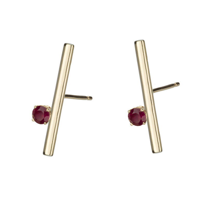 Gold Line Earrings With Rubies