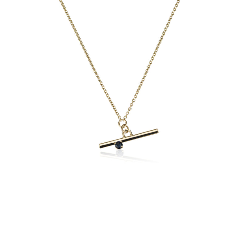 A Gold Line Necklace - With A Sapphire